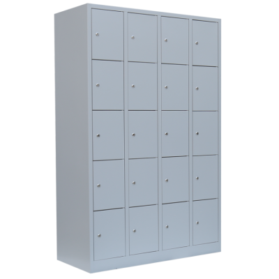 Schließ- und Fächerschrank mit 120 cm Breite und 20 Fächer lichtgrau/lichtgrau mit Zylinderschloß