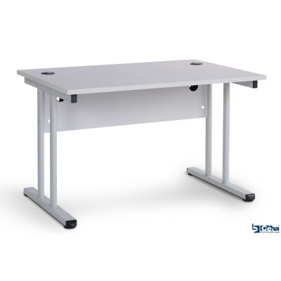 Büroschreibtisch mit T-Fuß und Knieraumblende 120 x 80 cm grau