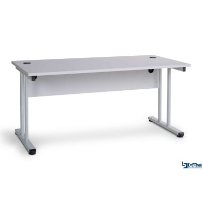Büroschreibtisch mit T-Fuß und Knieraumblende 180 x 80 cm grau