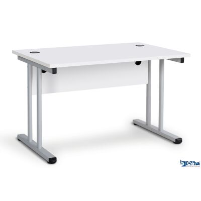 Büroschreibtisch mit T-Fuß und Knieraumblende 120 x 80 cm weiß