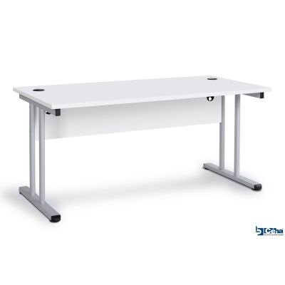 Büroschreibtisch mit T-Fuß und Knieraumblende 180 x 80 cm weiß