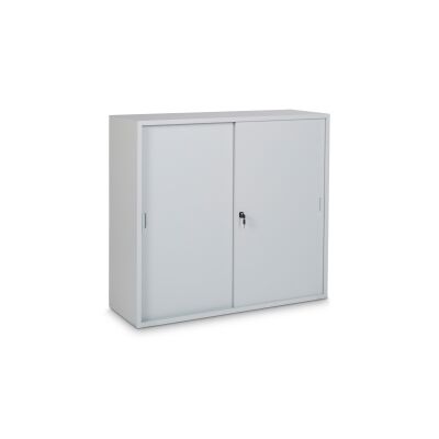 Schiebetüren- und Sideboard Büroschrank Stahl 120 cm Breite in RAL7035 (lichtgrau) mit 3 Ordnerhöhen