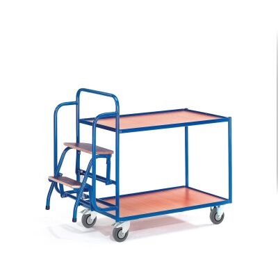 Rollcart 2 Etagen und 2 Trittstufen Tischwagen 08-7271, Ladefläche 990x590mm, Tragkraft 300 kg, blau