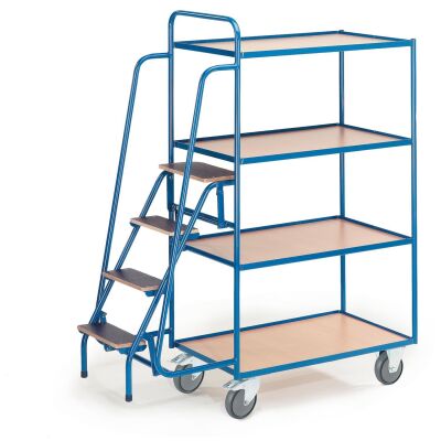 Rollcart 4 Etagen und 4 Trittstufen Tischwagen 08-7274, Ladefläche 990x590mm, Tragkraft 300 kg, blau