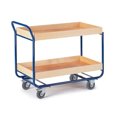Rollcart 2 Etagen, 80 mm RH Tischwagen 06-7125, Ladefläche 775x475mm, Tragkraft 150 kg, blau