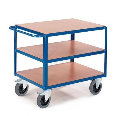 Rollcart 3 Etagen, schwerer Tischwagen 06-7537, Ladefläche 1000x700mm, Tragkraft 600 kg, blau