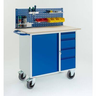 Rollcart Werkstattwagen 07-4361L1, 4 Schubladen.1 Stahlschschrank,1xLochplatten, Ladefläche: 1000x600mm, Tragkraft: 400kg