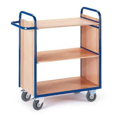 Rollcart Etagenwagen mit 2 Holzwänden 08-7321, Ladefläche 800x500mm, Tragkraft 150 kg, blau