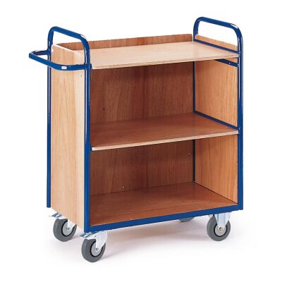 Rollcart Etagenwagen mit 3 Holzwänden 08-7331, Ladefläche 800x490mm, Tragkraft 150 kg, blau