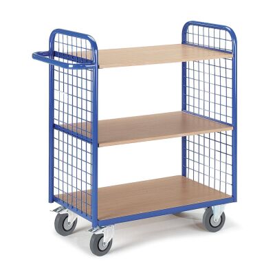 Rollcart Etagenwagen mit 2 Gitterwänden  08-7341, Ladefläche 800x500mm, Tragkraft 150 kg, blau