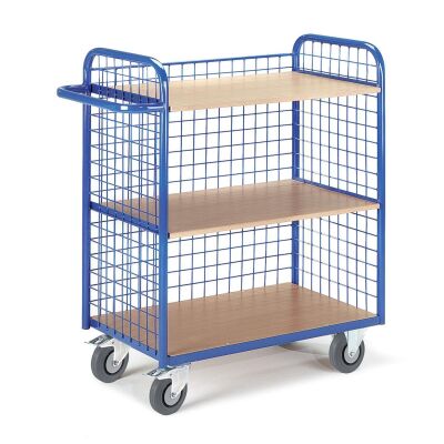 Rollcart Etagenwagen mit 3 Gitterwänden  08-7352, Ladefläche 1000x490mm, Tragkraft 150 kg, blau