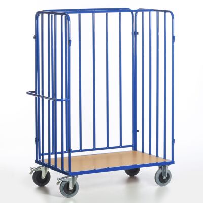 Rollcart Paketwagen 1 Längswand 08-7639, Ladefläche 1000x670mm, Tragkraft 600 kg, blau