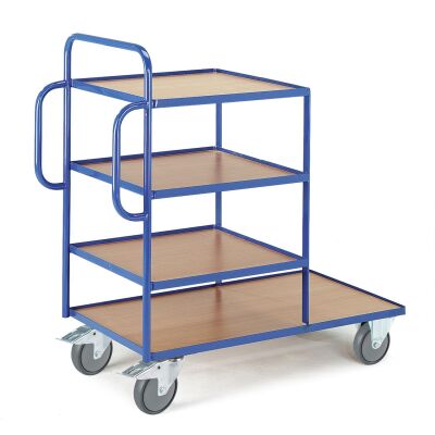 Rollcart Kommisionierwagen, Holz  08-7730, Ladefläche O: 630x630mm, U: 1080x630mm, Tragkraft 250 kg, blau