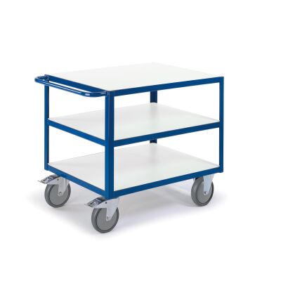 Rollcart Tischwagen mit 3 Ladeflächen - Ladefläche LxB: 1200x800mm
- Außenmaß LxB: 1350x800mm
- Tragkraft: 600kg