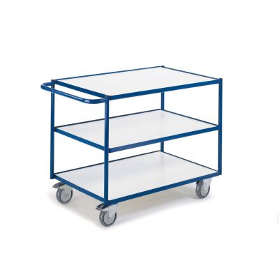 Rollcart Tischwagen mit 3 Etagen - Ladefläche LxB: 790x490mm
- Außenmaß LxB: 990x500mm
- Tragkraft: 300kg