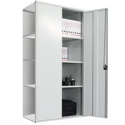 Flügeltürschrank, Anbauregal 2000 x 1000 x 600 mm, RAL 7035 lichtgrau/verzinkt, 5 MULTIplus150-Fachböden, Seitenwand, Rückwand, 1 Stück Flügeltür inkl. 3-Punkt-Verriegelung