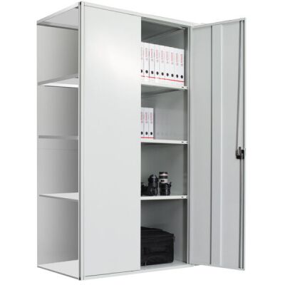 Flügeltürschrank, Anbauregal 2000 x 1000 x 800 mm, RAL 7035 lichtgrau/verzinkt, 5 MULTIplus150-Fachböden, Seitenwand, Rückwand, 1 Stück Flügeltür inkl. 3-Punkt-Verriegelung