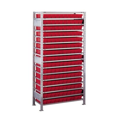 GR, Kleinteileregal-Set 1 MULTIplus150, 2000 x 1000 x 400 mm, verzinkt, 16 Fachböden, 150 Regalkästen 83x93x400 mm rot