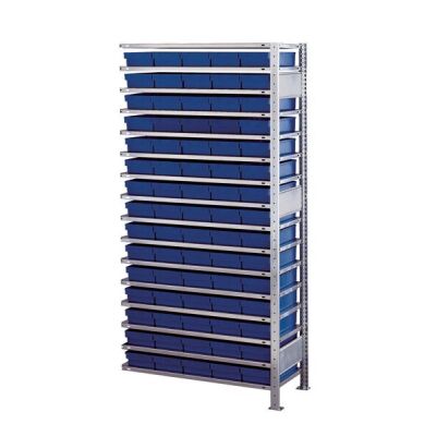 AR, Kleinteileregal-Set 3 MULTIplus150, 2000 x 1000 x 300 mm, verzinkt, 16 Fachböden, 75 Regalkästen 83x186x300 mm blau