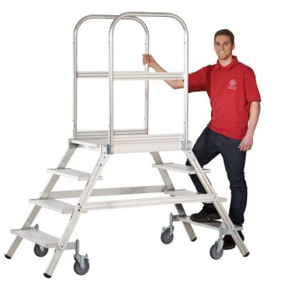 Aluminium-Podestleiter, beidseitig begehbar, mit Rollen, Arbeitshöhe ca. 3,20 m