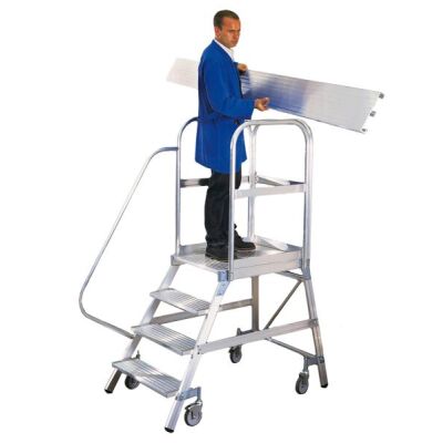 Aluminium-Podestleiter, einseitig begehbar, mit Rollen, Arbeitshöhe ca. 3,50 m