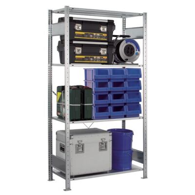 GR, Steckregal MULTIplus150-Set, 2000 x 1000 x 600 mm, 4 Fachböden, Kreuzstrebe, verzinkt
