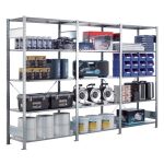 Grundregal, Fachbodenregal Stecksystem MULTIplus85, 2000 x 1000 x 300 mm (HxBxT), 5 Fachböden, Kreuzstrebe, verzinkt