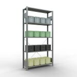 Grundregal, Fachbodenregal Stecksystem MULTIplus85, 2000 x 1000 x 300 mm (HxBxT), 5 Fachböden, Kreuzstrebe, verzinkt