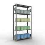 Grundregal, Fachbodenregal Stecksystem MULTIplus85, 2000 x 1000 x 400 mm (HxBxT), 5 Fachböden, Kreuzstrebe, verzinkt