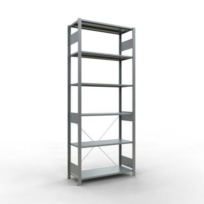 Grundregal, Fachbodenregal Stecksystem MULTIplus85, 2500 x 1000 x 400 mm (HxBxT), 6 Fachböden, Kreuzstrebe, verzinkt