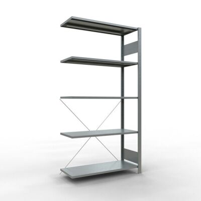Anbauregal, Fachbodenregal Stecksystem MULTIplus85, 2000 x 1000 x 400 mm (HxBxT), 5 Fachböden, Kreuzstrebe, verzinkt