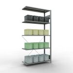 Anbauregal, Fachbodenregal Stecksystem MULTIplus85, 2000 x 1000 x 400 mm (HxBxT), 5 Fachböden, Kreuzstrebe, verzinkt