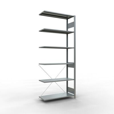 Anbauregal, Fachbodenregal Stecksystem MULTIplus85, 2500 x 1000 x 400 mm (HxBxT), 6 Fachböden, Kreuzstrebe, verzinkt