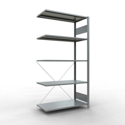 Anbauregal, Fachbodenregal Stecksystem MULTIplus85, 2000 x 1000 x 500 mm (HxBxT), 5 Fachböden, Kreuzstrebe, verzinkt