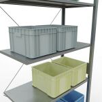 Anbauregal, Fachbodenregal Stecksystem MULTIplus85, 3000 x 1000 x 500 mm (HxBxT), 7 Fachböden, Kreuzstrebe, verzinkt