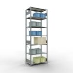 Grundregal, Fachbodenregal Stecksystem MULTIplus85, 3000 x 1000 x 600 mm (HxBxT), 7 Fachböden, Kreuzstrebe, verzinkt