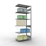 Anbauregal, Fachbodenregal Stecksystem MULTIplus85, 2500 x 1000 x 600 mm (HxBxT), 6 Fachböden, Kreuzstrebe, verzinkt