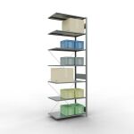 Anbauregal, Fachbodenregal Stecksystem MULTIplus85, 3000 x 1000 x 600 mm (HxBxT), 7 Fachböden, Kreuzstrebe, verzinkt