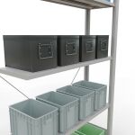 Anbauregal, Fachbodenregal Stecksystem MULTIplus85, 2000 x 1000 x 300 mm (HxBxT), 5 Fachböden, Kreuzstrebe, RAL 7035 lichtgrau