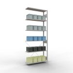 Anbauregal, Fachbodenregal Stecksystem MULTIplus85, 2500 x 1000 x 300 mm (HxBxT), 6 Fachböden, Kreuzstrebe, RAL 7035 lichtgrau
