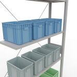 Anbauregal, Fachbodenregal Stecksystem MULTIplus85, 3000 x 1000 x 300 mm (HxBxT), 7 Fachböden, Kreuzstrebe, RAL 7035 lichtgrau