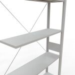 Anbauregal, Fachbodenregal Stecksystem MULTIplus85, 3000 x 1000 x 300 mm (HxBxT), 7 Fachböden, Kreuzstrebe, RAL 7035 lichtgrau