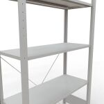 Grundregal, Fachbodenregal Stecksystem MULTIplus85, 2000 x 1000 x 400 mm (HxBxT), 5 Fachböden, Kreuzstrebe, RAL 7035 lichtgrau