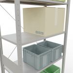 Grundregal, Fachbodenregal Stecksystem MULTIplus85, 3000 x 1000 x 500 mm (HxBxT), 7 Fachböden, Kreuzstrebe, RAL 7035 lichtgrau