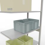 Anbauregal, Fachbodenregal Stecksystem MULTIplus85, 2500 x 1000 x 500 mm (HxBxT), 6 Fachböden, Kreuzstrebe, RAL 7035 lichtgrau