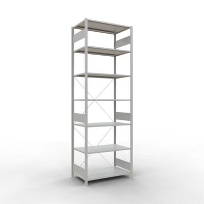 Grundregal, Fachbodenregal Stecksystem MULTIplus85, 3000 x 1000 x 600 mm (HxBxT), 7 Fachböden, Kreuzstrebe, RAL 7035 lichtgrau