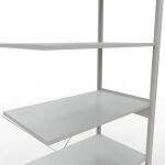 Anbauregal, Fachbodenregal Stecksystem MULTIplus85, 2500 x 1000 x 600 mm (HxBxT), 6 Fachböden, Kreuzstrebe, RAL 7035 lichtgrau