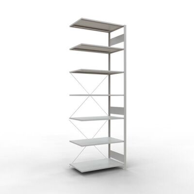 Anbauregal, Fachbodenregal Stecksystem MULTIplus85, 3000 x 1000 x 600 mm (HxBxT), 7 Fachböden, Kreuzstrebe, RAL 7035 lichtgrau