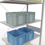 Anbauregal, Fachbodenregal Stecksystem MULTIplus85, 3000 x 1000 x 600 mm (HxBxT), 7 Fachböden, Kreuzstrebe, RAL 7035 lichtgrau