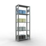 Grundregal, Fachbodenregal Stecksystem MULTIplus150, 2000 x 750 x 300 mm (HxBxT), 5 Fachböden, Kreuzstrebe, verzinkt